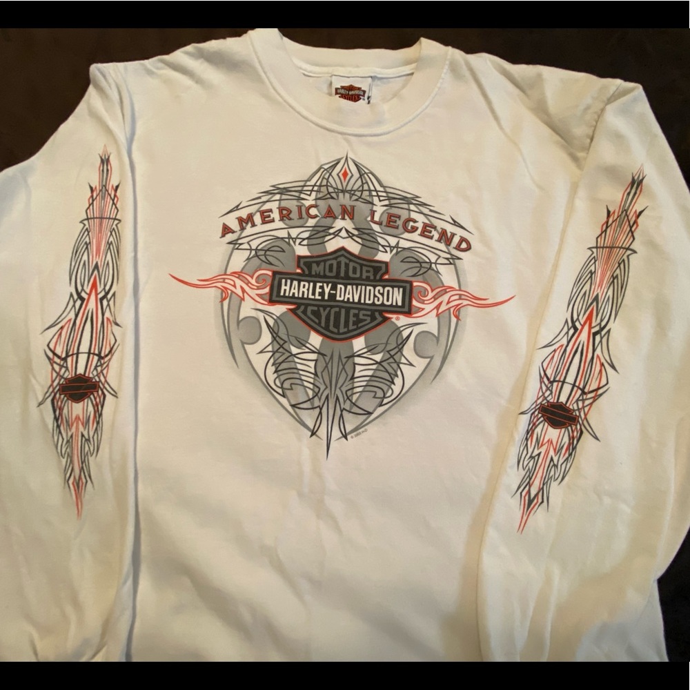Men’s Jones Harley Davidson white long sleeve tee shirt.  Large.
